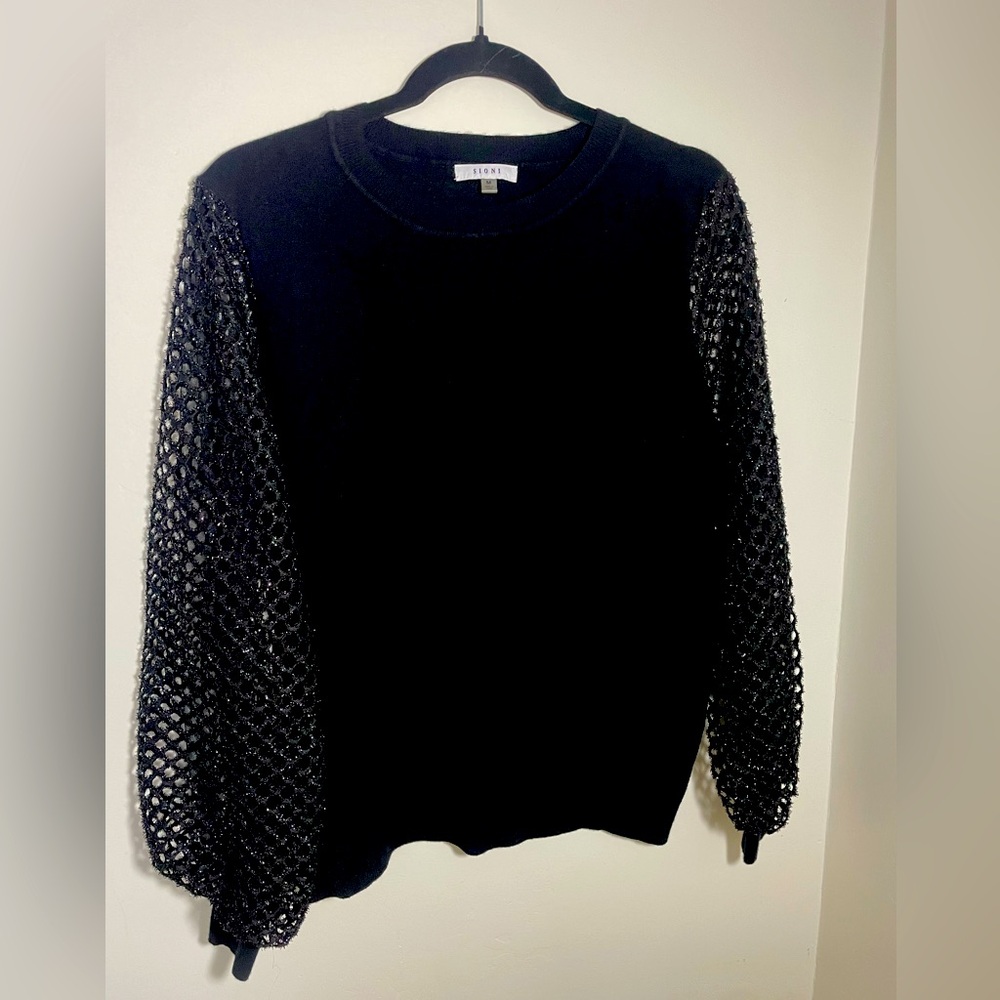 Sloan dressy black sweater with sheer puffy sleaves